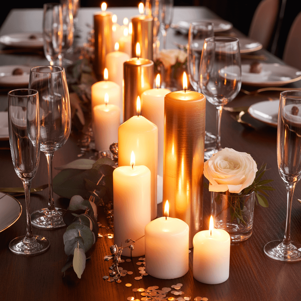 Simple DIY New Year table settings with candle centerpieces