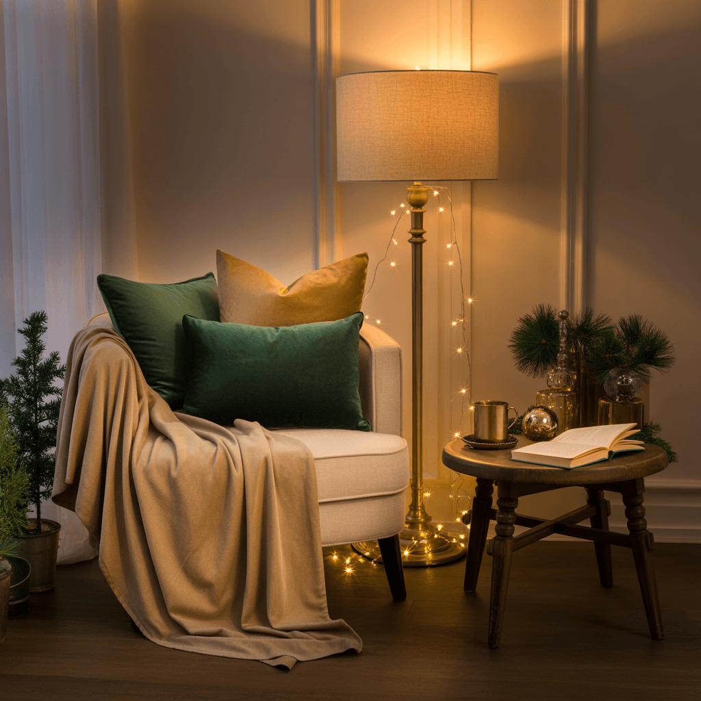 Small corner styled for cozy New Year decor