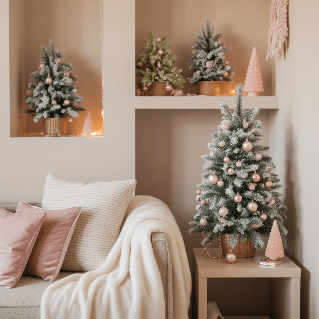  Small-space pastel Christmas decor styled with soft-colored accents.