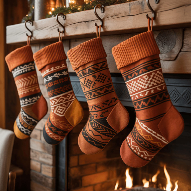 Tribal patterned Boho Christmas stockings.