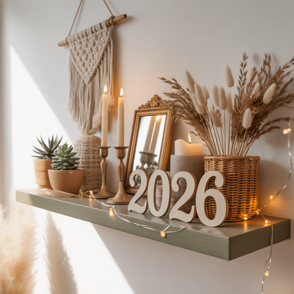 Using Greenery in DIY New Year Shelf Styling