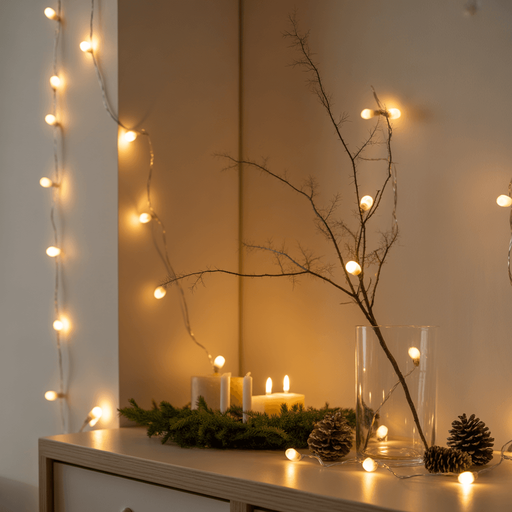  Warm lights illuminating elegant white Christmas decorations