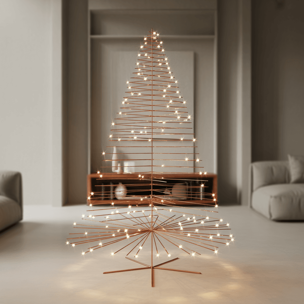 modern LED Christmas tree alternative glowing in a living room