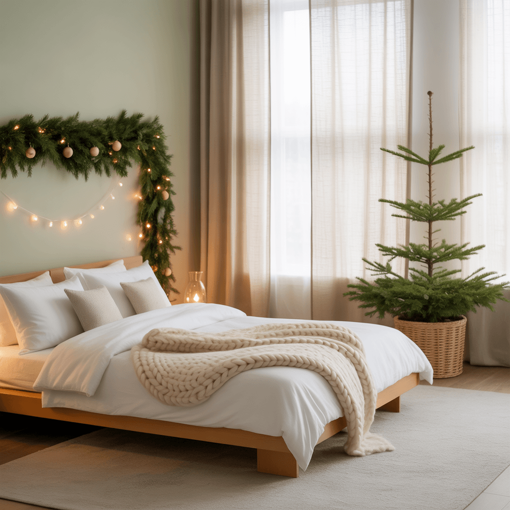 simple and elegant minimalist Christmas bedroom décor