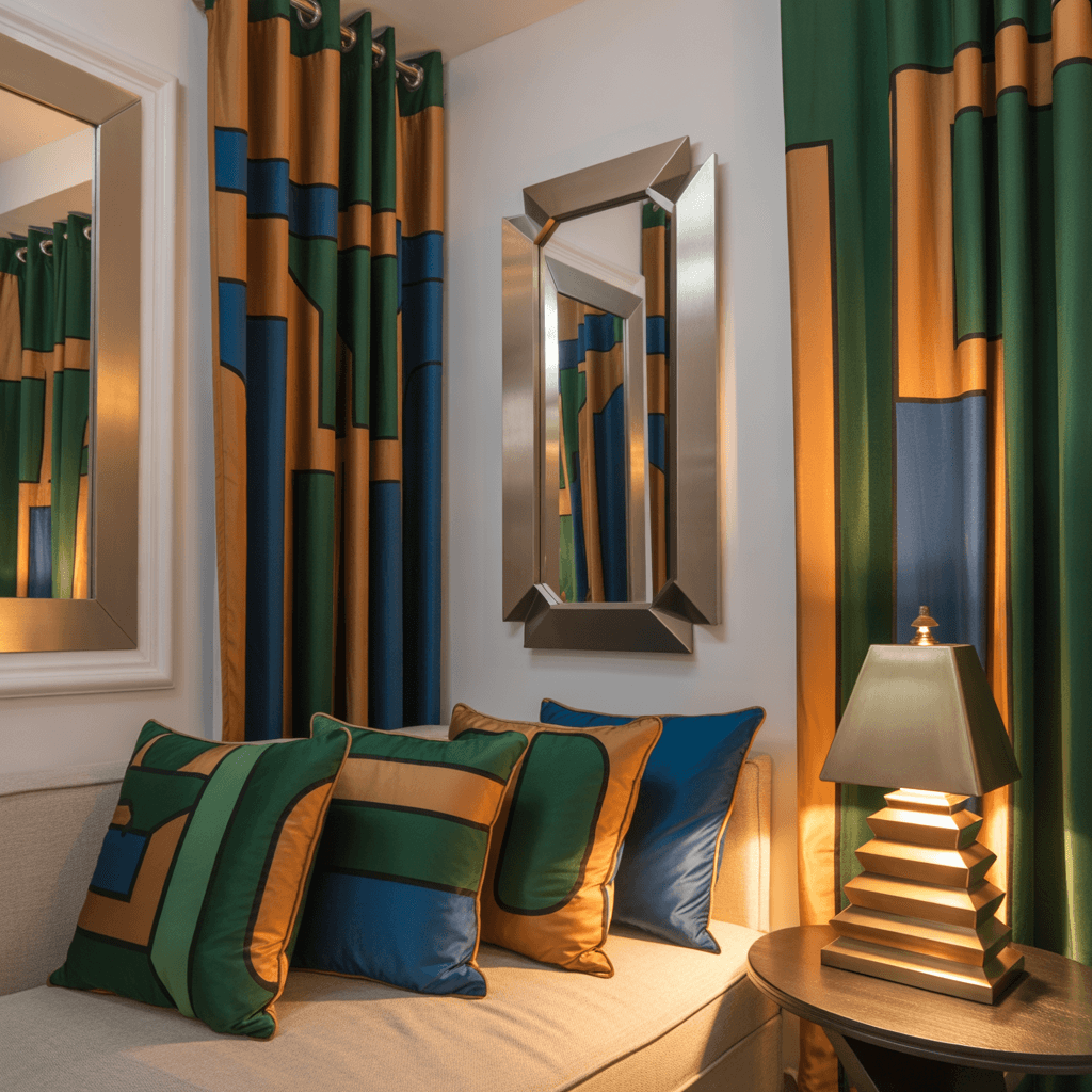 Accent colors in small apartment decor inspired by Art Deco