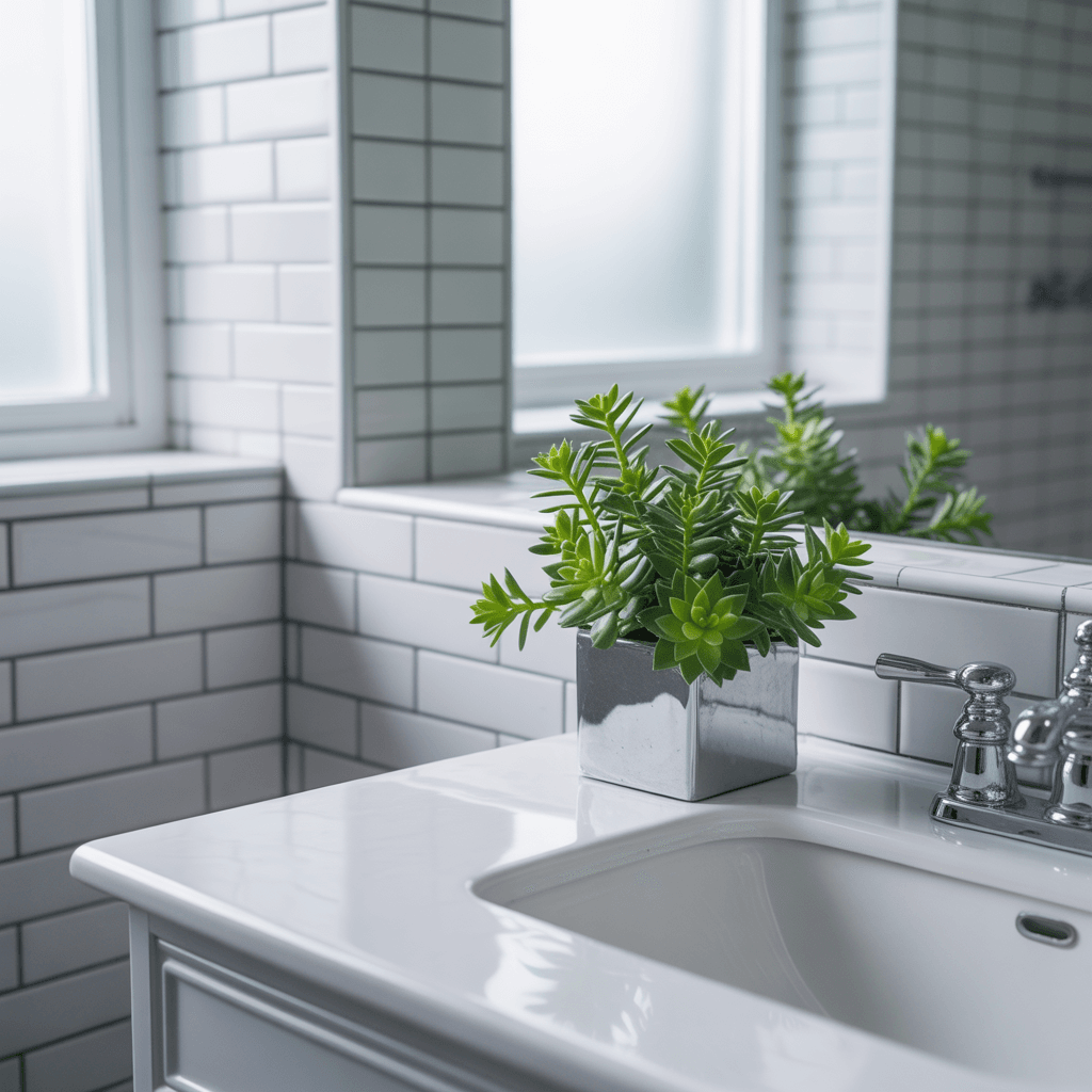 Affordable bathroom decor upgrade with greenery