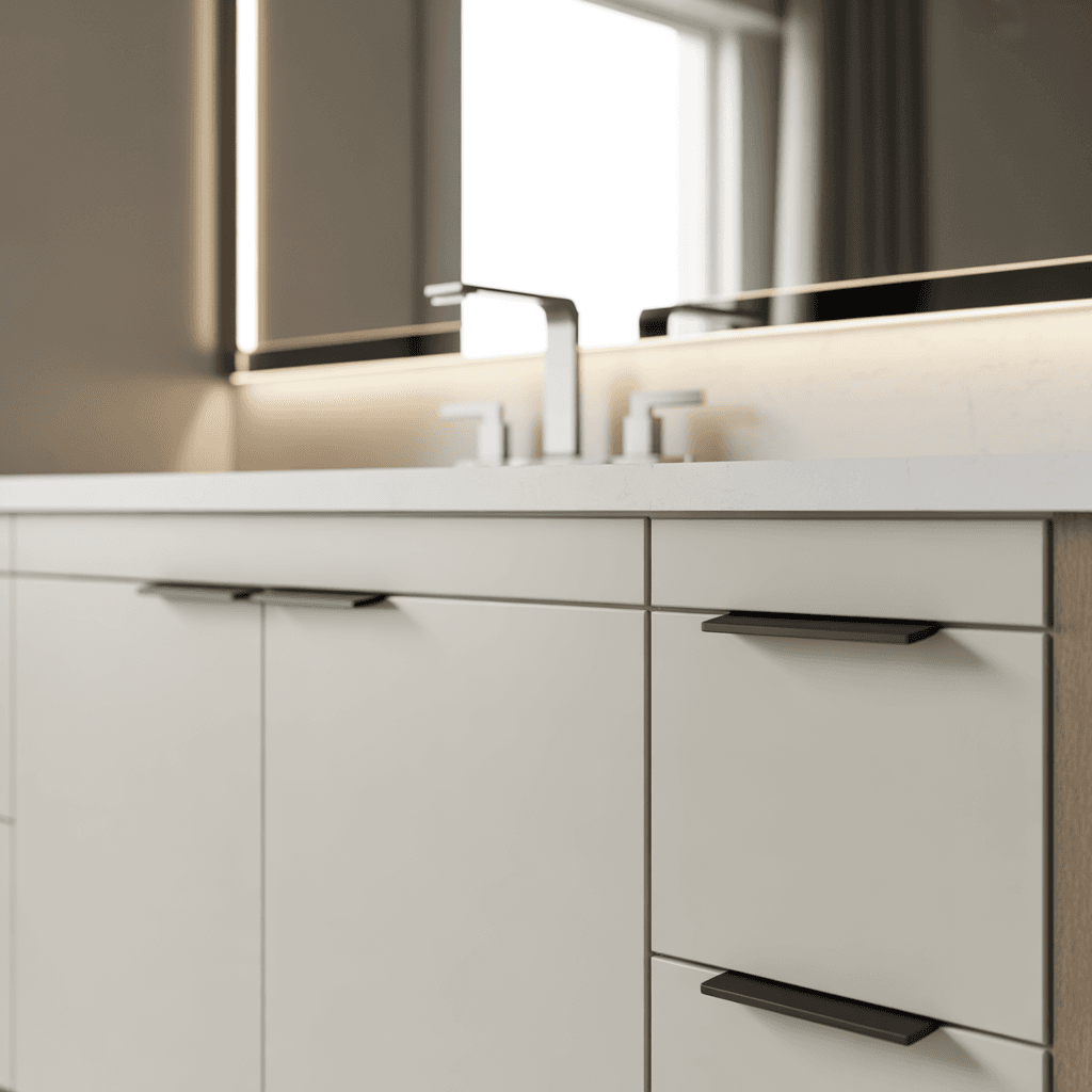 Affordable bathroom decor upgrade with modern hardware