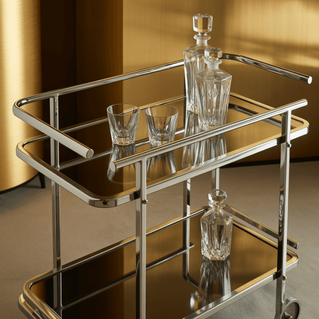 Balanced DIY bar cart styling with Art Deco flair