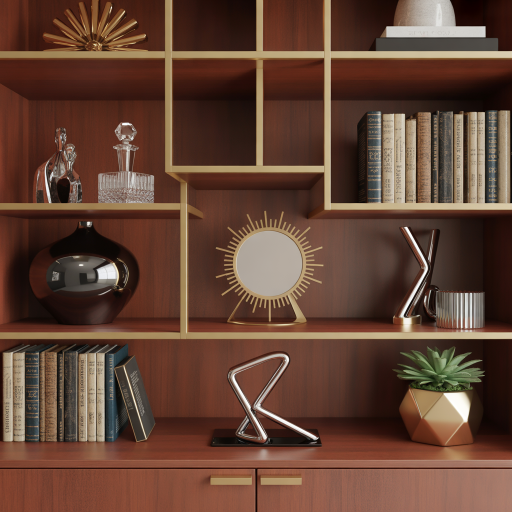 Balanced modern Art Deco shelf styling ideas