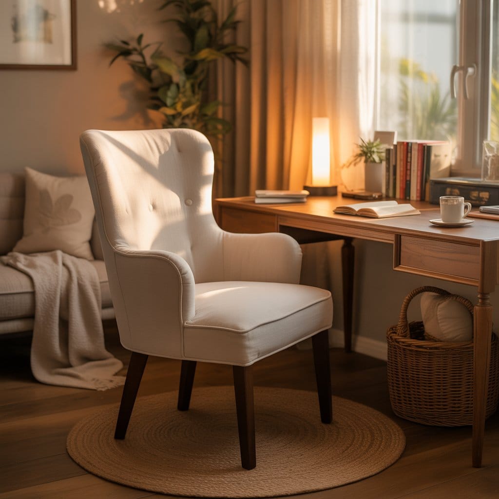 Cozy home office decor with comfortable chair