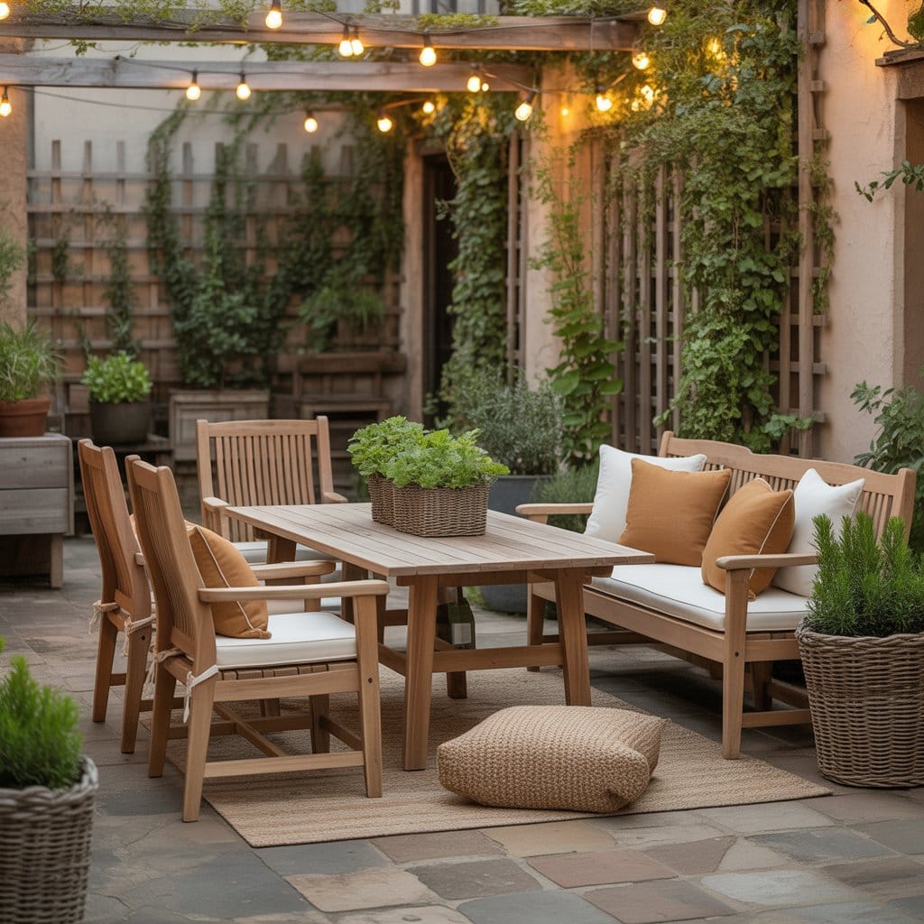 Cozy outdoor patio with natural materials