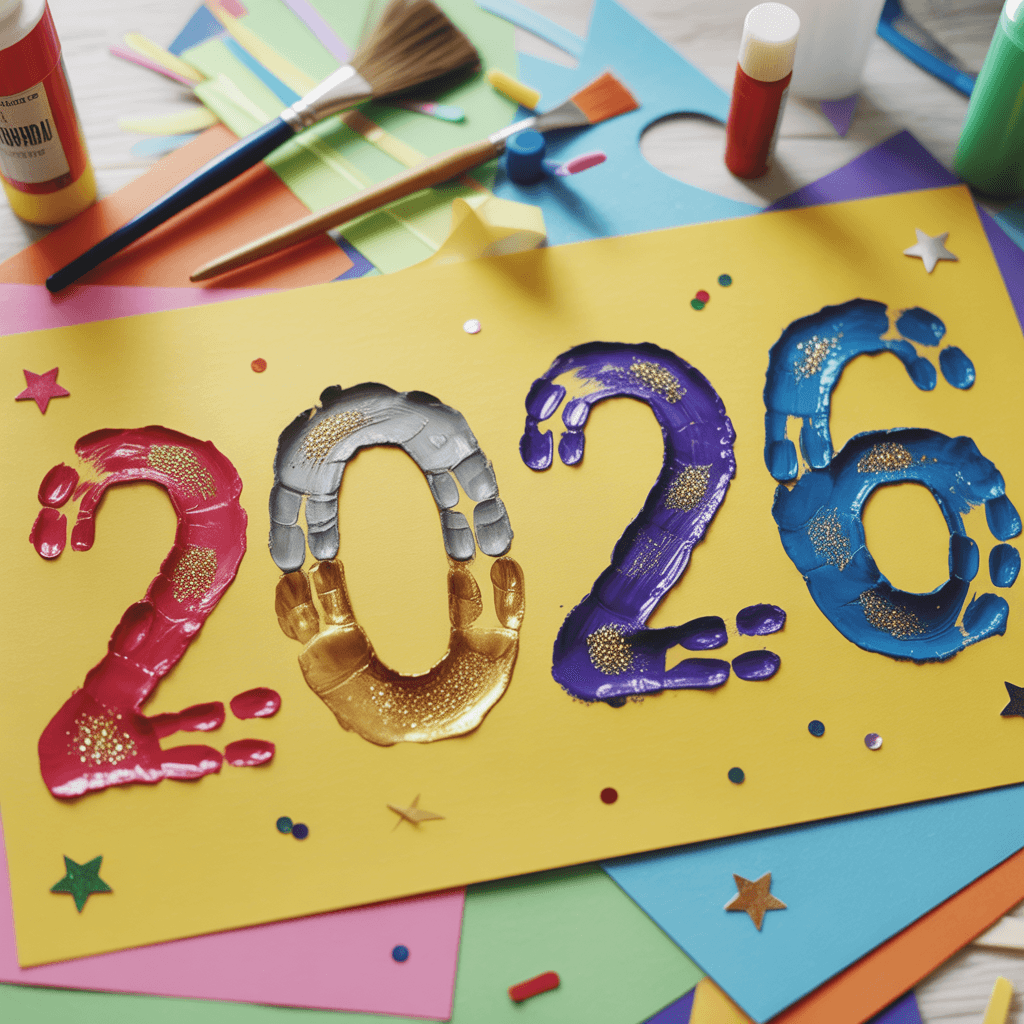 DIY New Year decor for kids handprint wall art