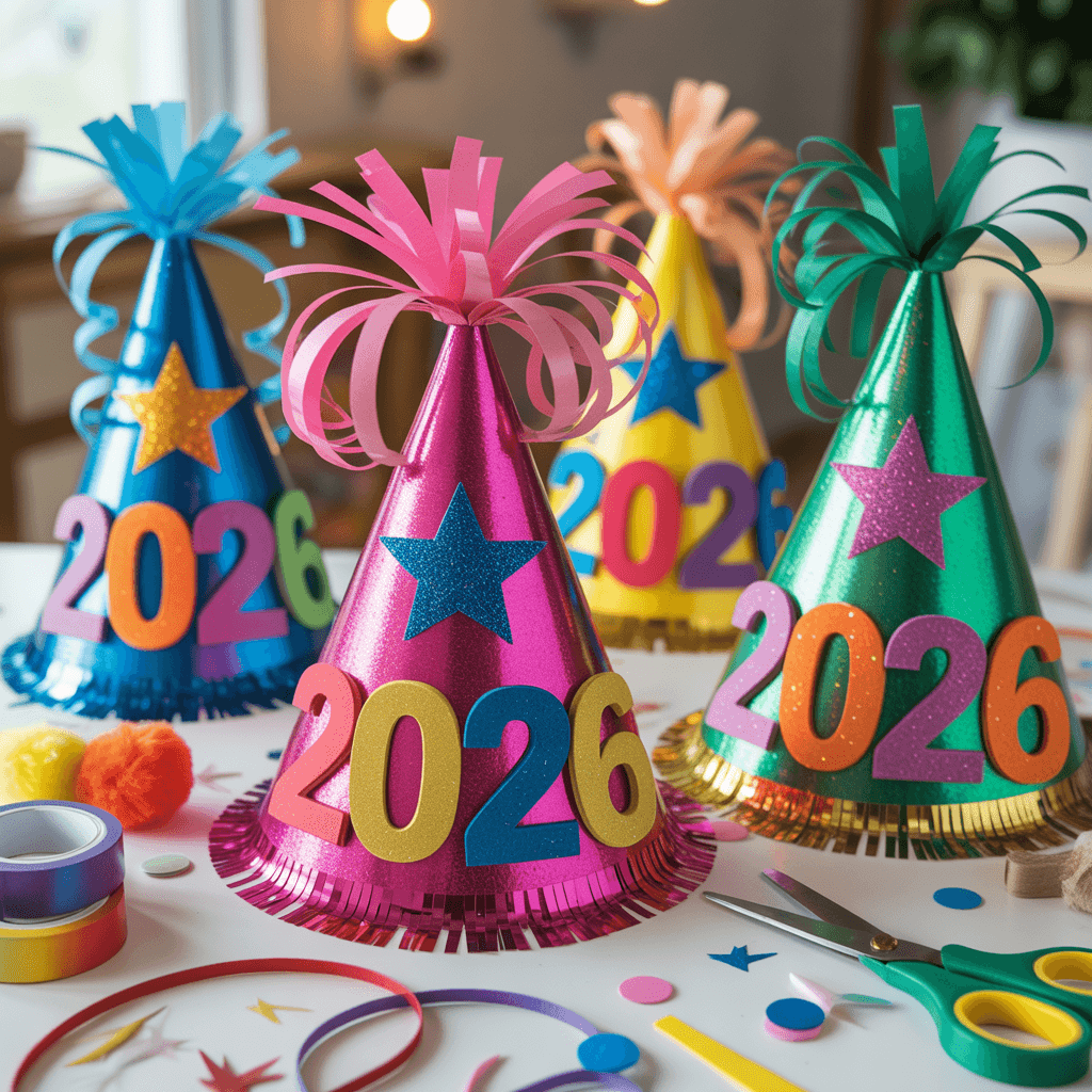 DIY New Year decor for kids party hats