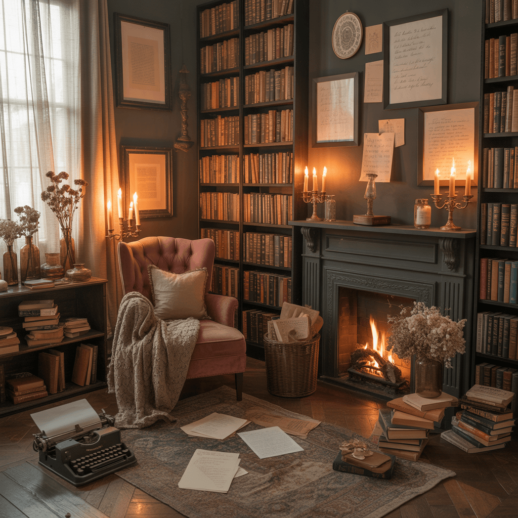 DIY literary-inspired decor for small rooms with books and cozy styling