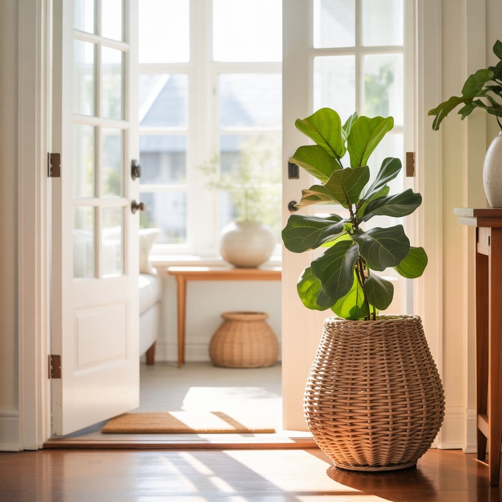 Entryway decor with greenery