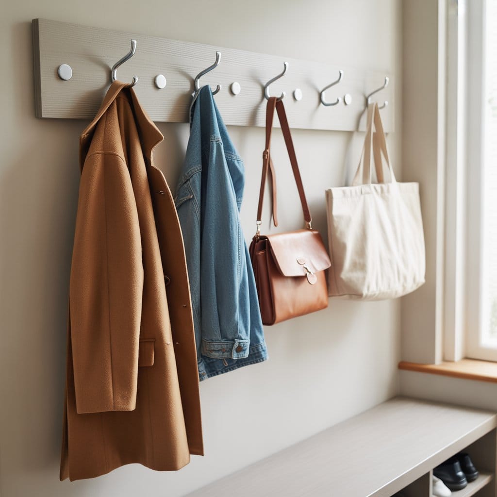 Entryway wall hooks organization idea