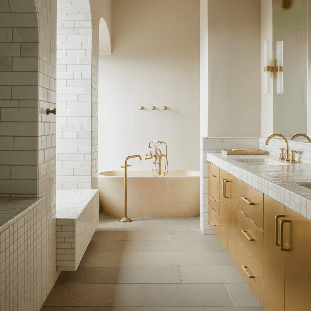 Floor-to-ceiling tiles in a modern luxury bathroom