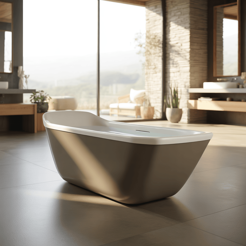 Freestanding bathtub in a modern luxury bathroom