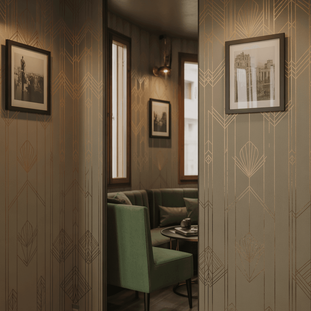 Geometric elements in small apartment decor inspired by Art Deco