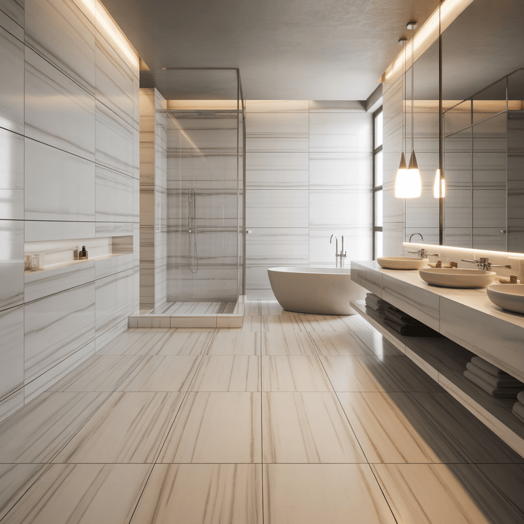 Hidden storage in a modern luxury bathroom