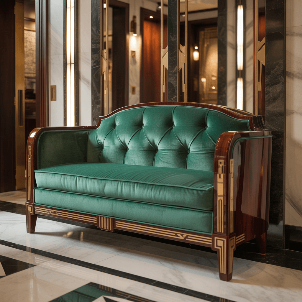 Metallic accents in Art Deco entryway organization