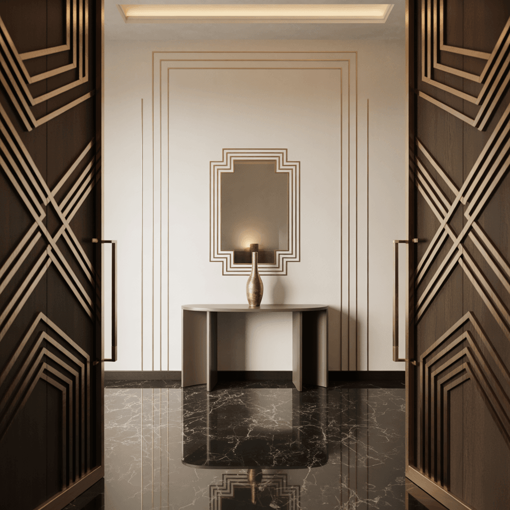 Minimal Art Deco entryway organization
