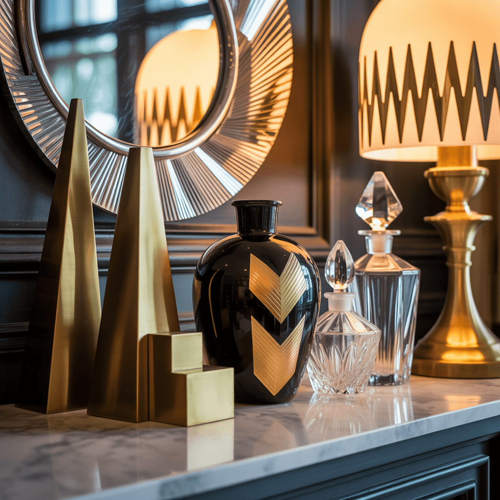 Modern Art Deco shelf decor details