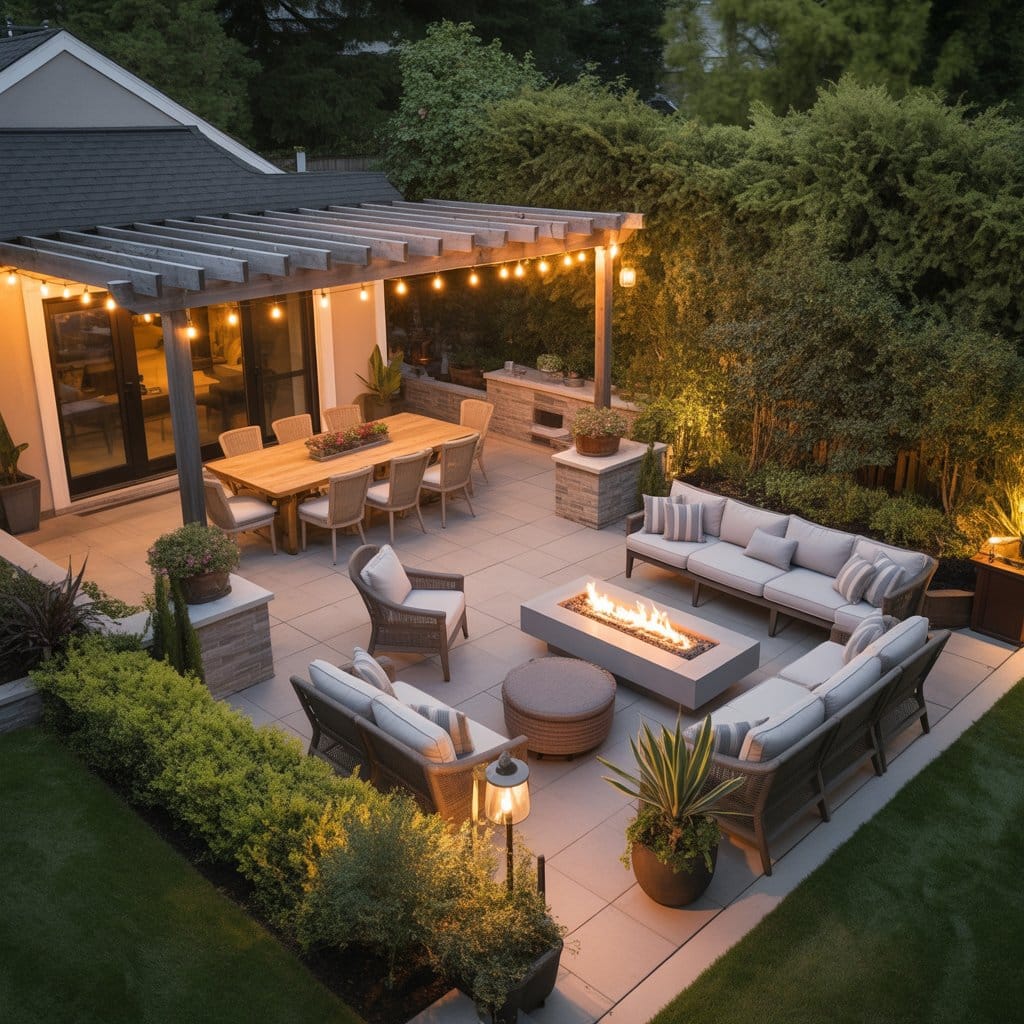 Multi-zone backyard patio layout