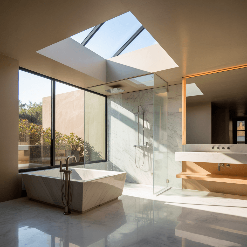 Open shelving in a modern luxury bathroom