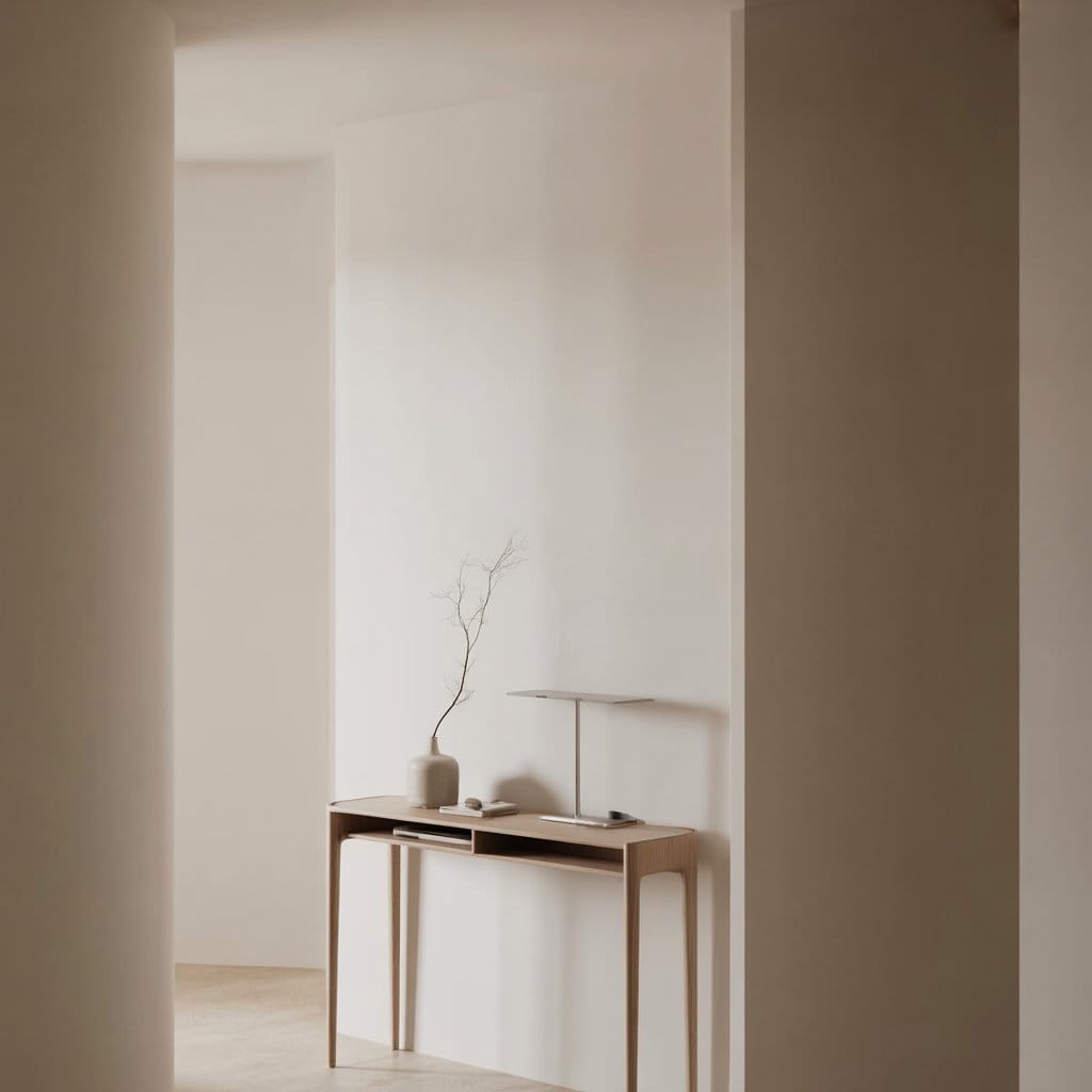 Small hallway decor with slim console table