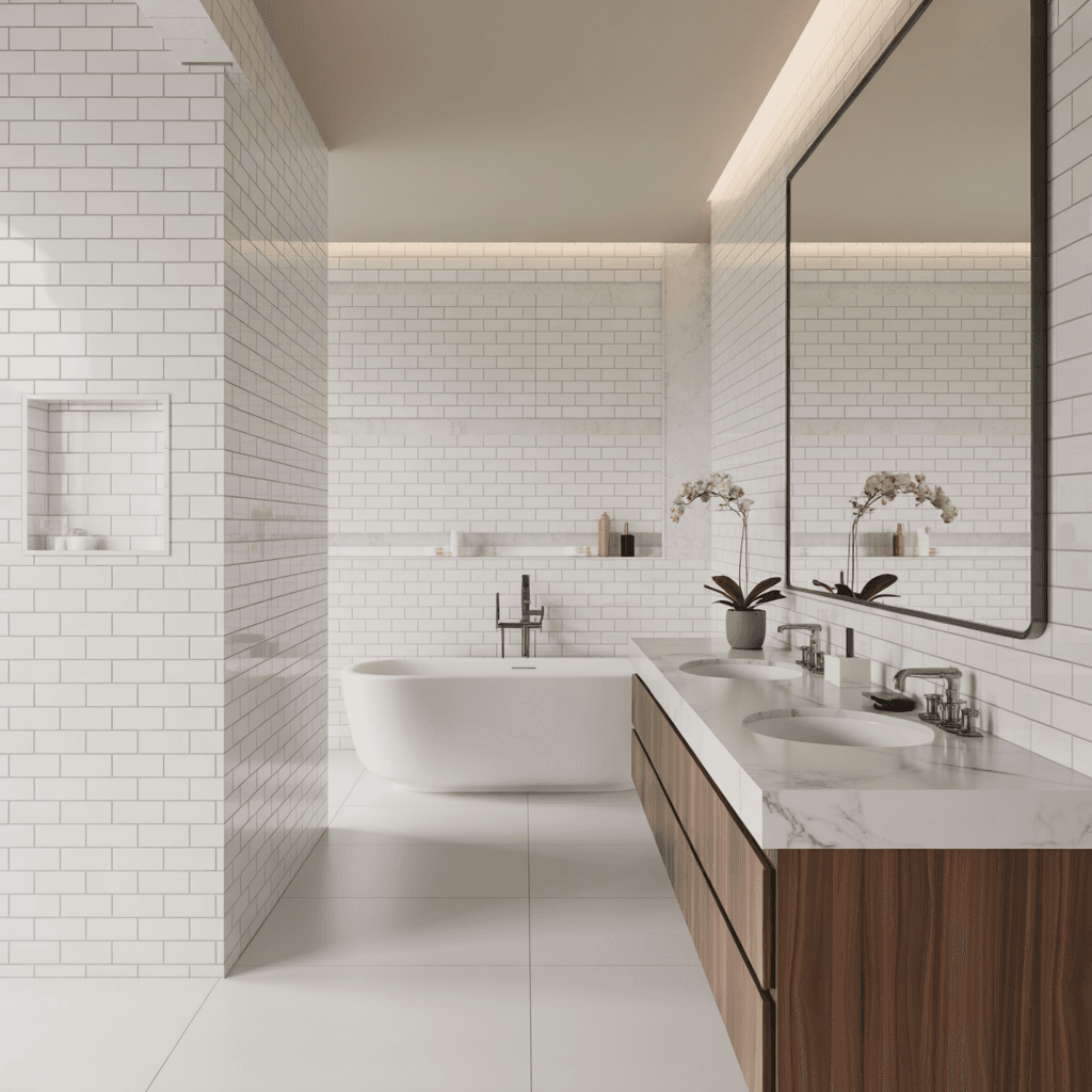 Textured walls in a modern luxury bathroom