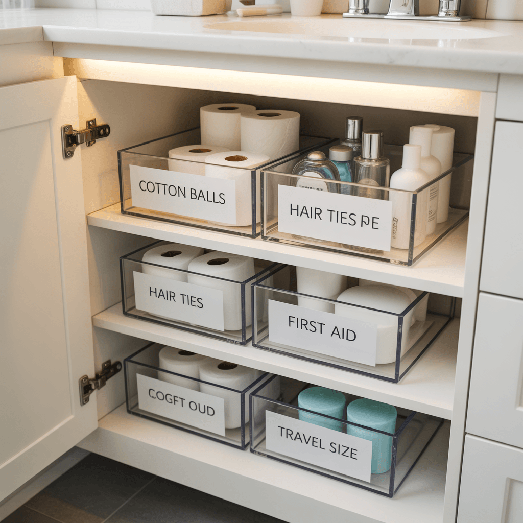 Under-sink bathroom storage organization