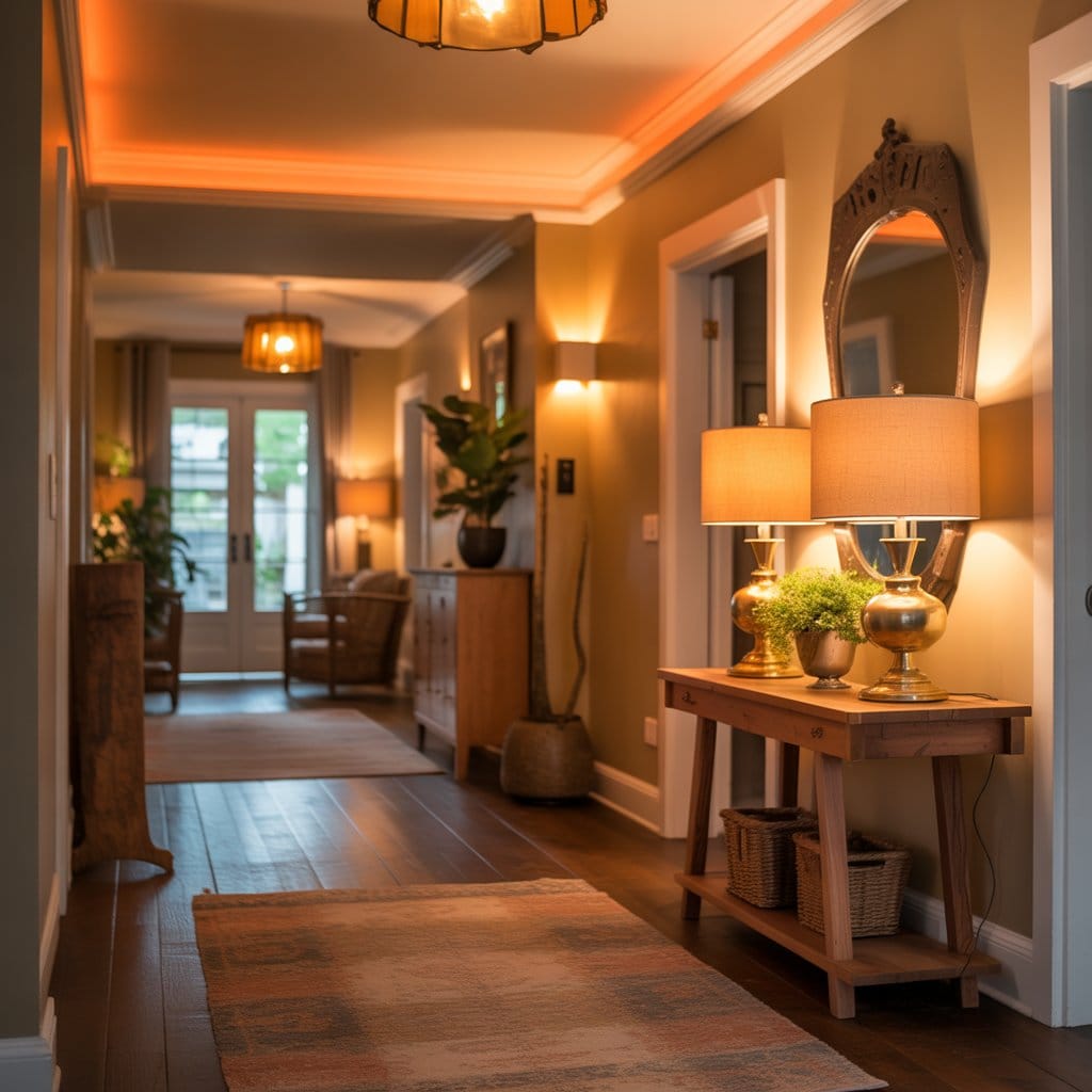 Warm lighting in entryway design