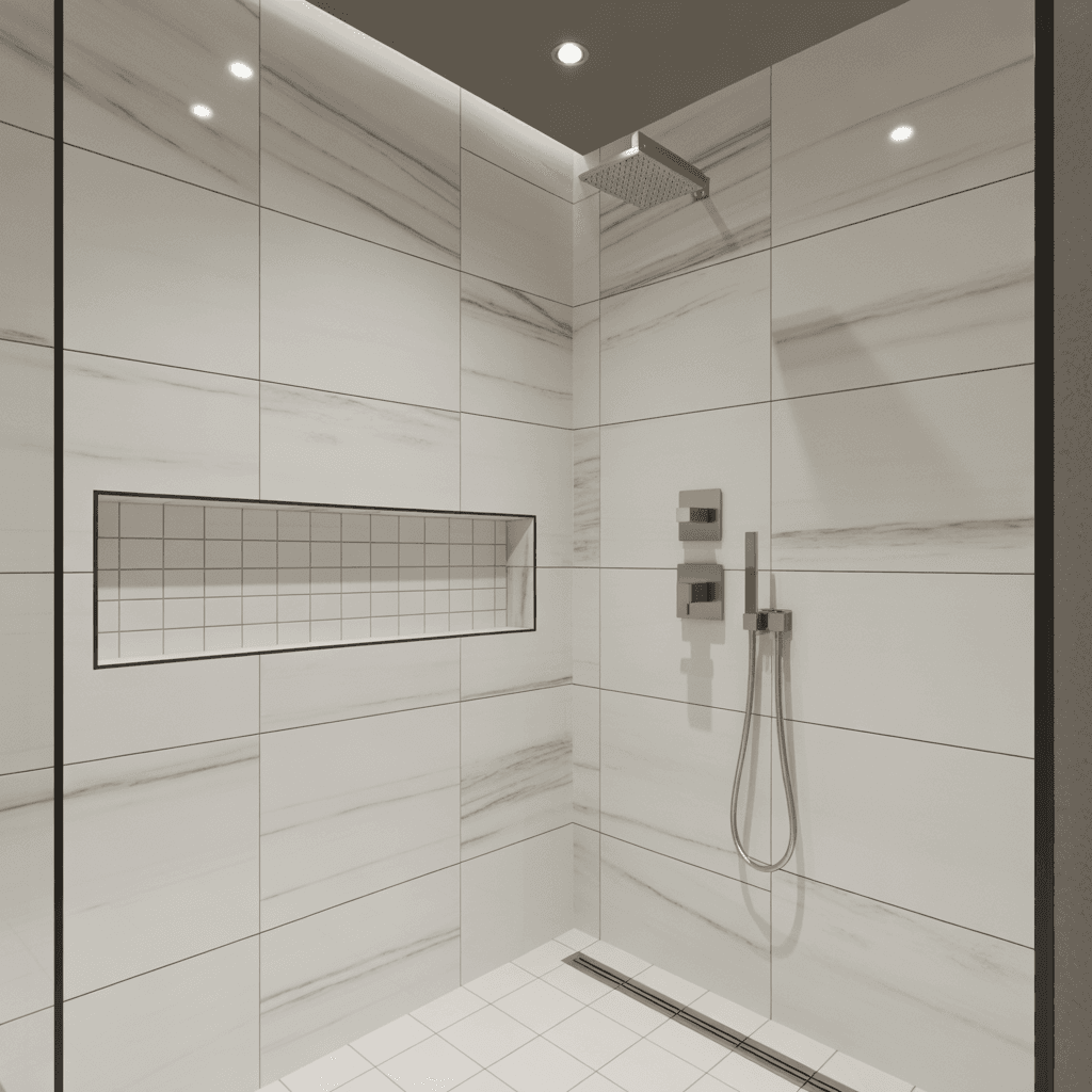 Wood accents in a modern luxury bathroom