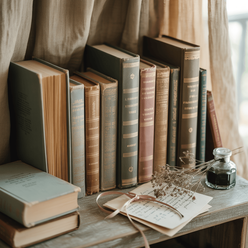 literary book styling for romantic poetcore shelves
