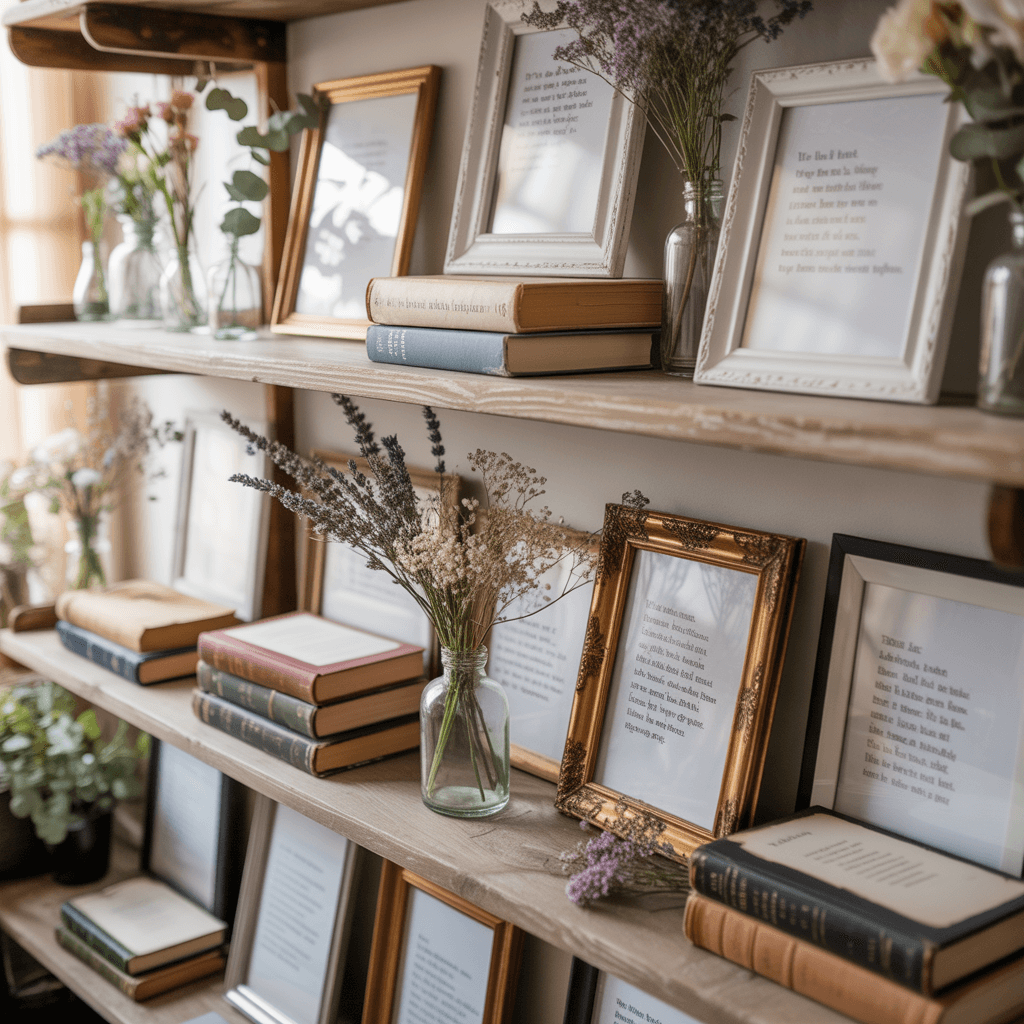 romantic shelf styling ideas with poetcore vibes