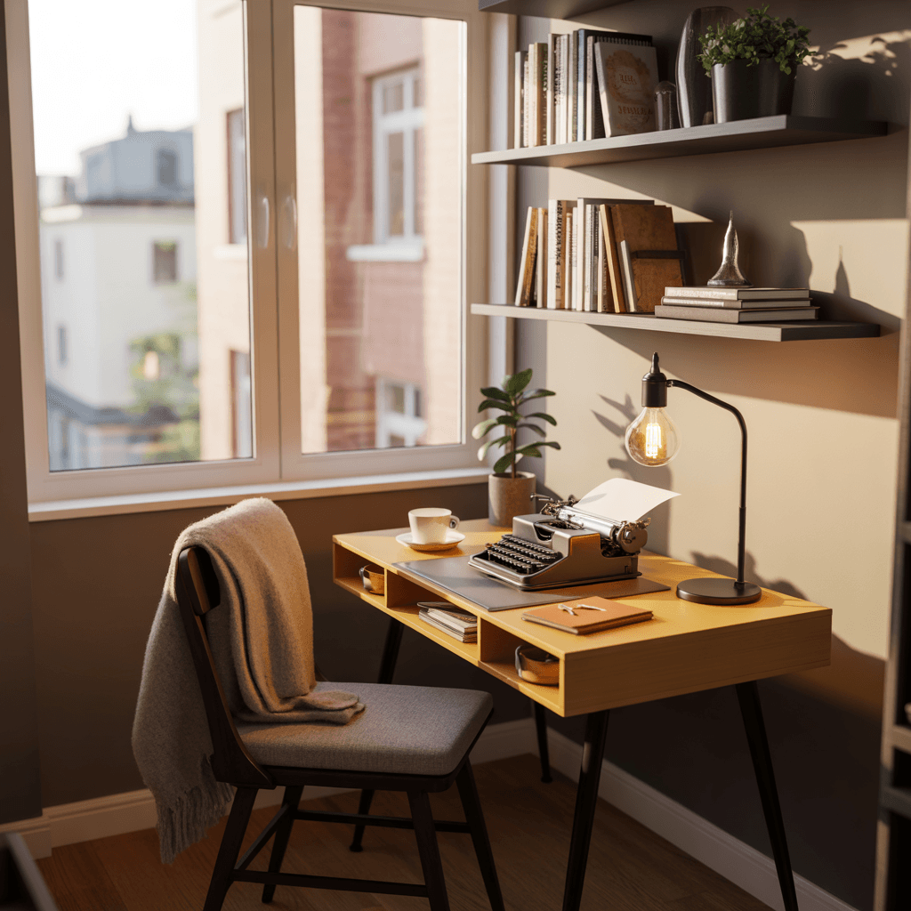 writing nook in small space writer’s apartment